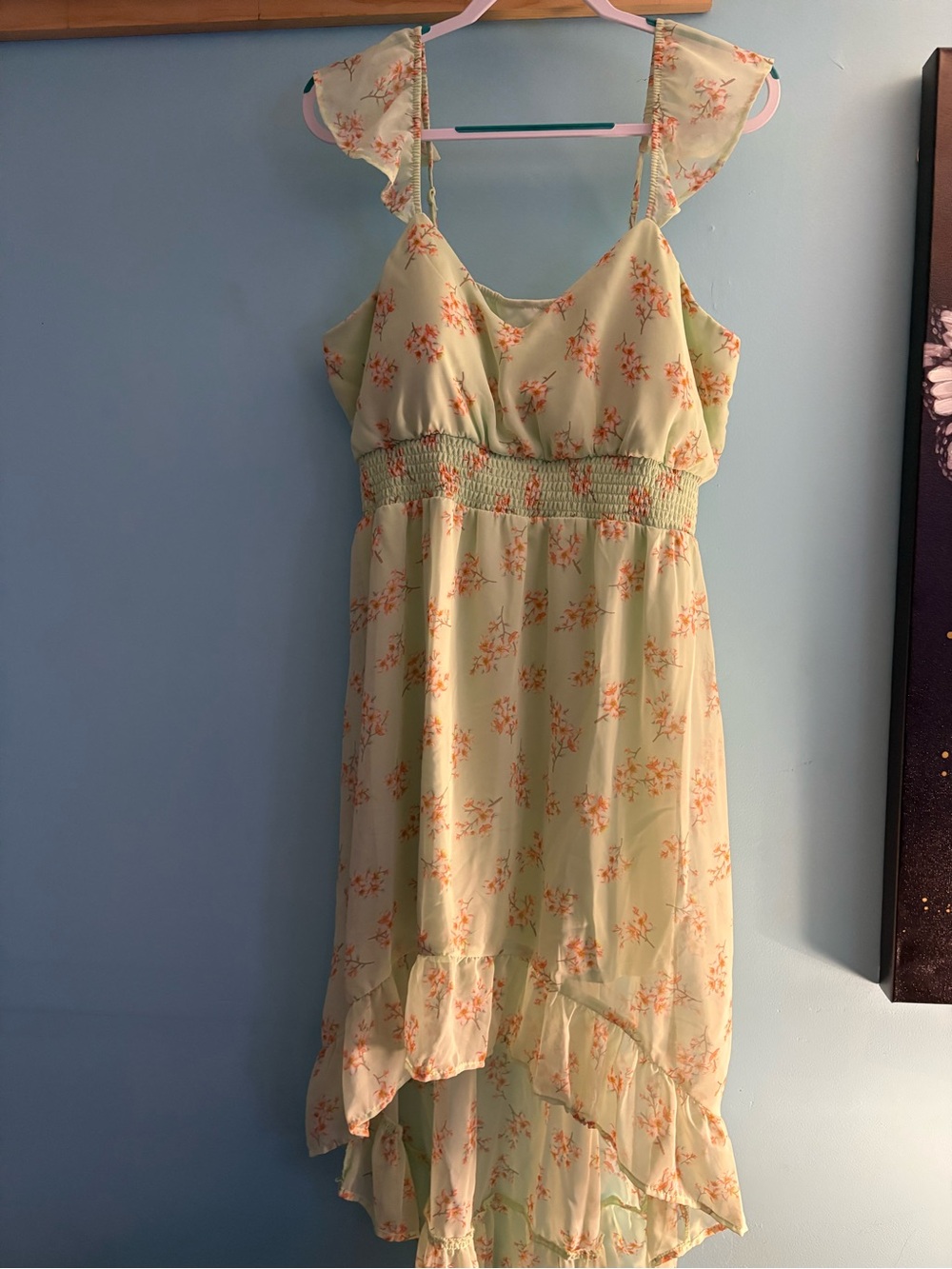 No Boundaries Pale Green Floral High-Low Dress